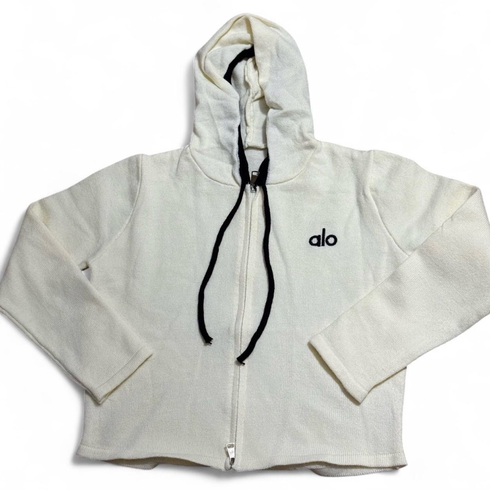 Alo Beige Cropped Zip-Up Hoodie